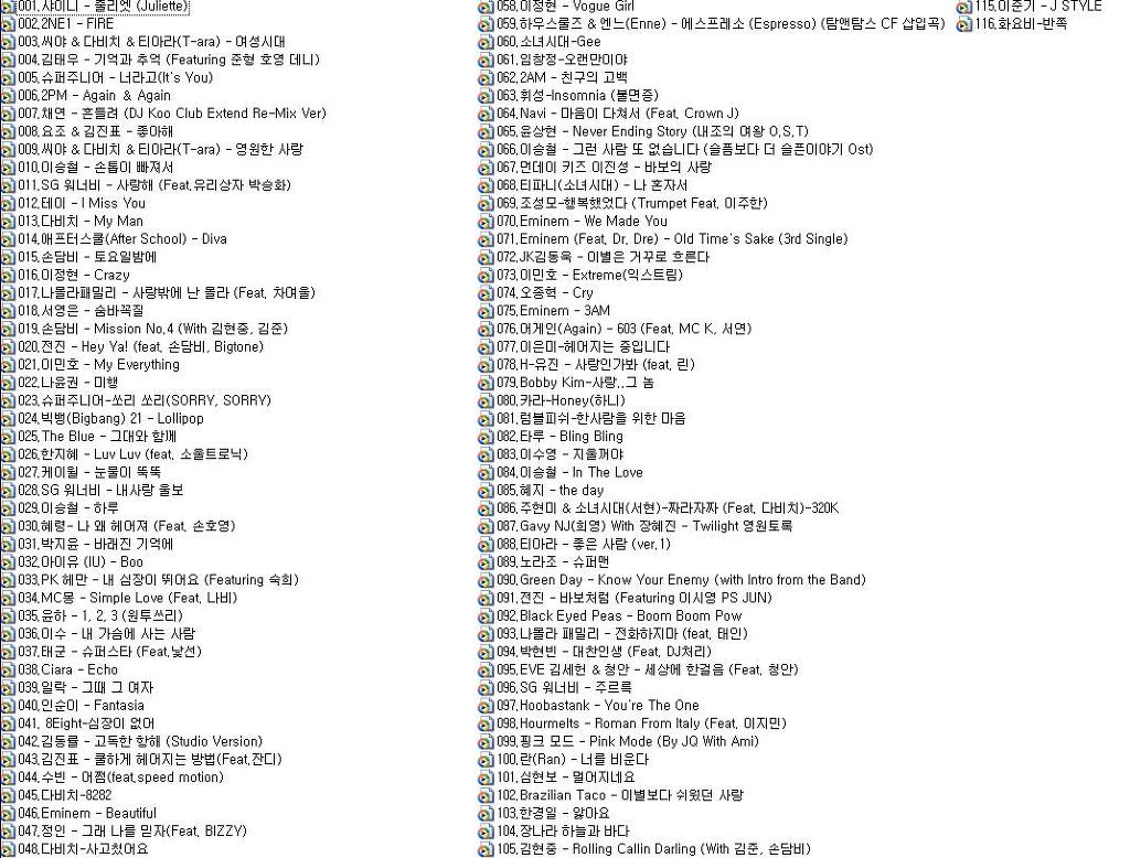 2009년 5월 4째주 벅스 최신인기가요순위 1위-116위 목록표 - 최신국내가요 - 진여원(眞如院)