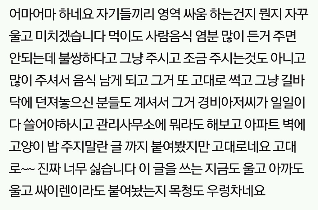 길고양이들때문에 싸웠습니다 밥 좀 주지마세요 제발 | 인스티즈
